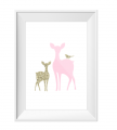 Fawn and Deer Glitter Pink A4 Size Print Artwork Toucan